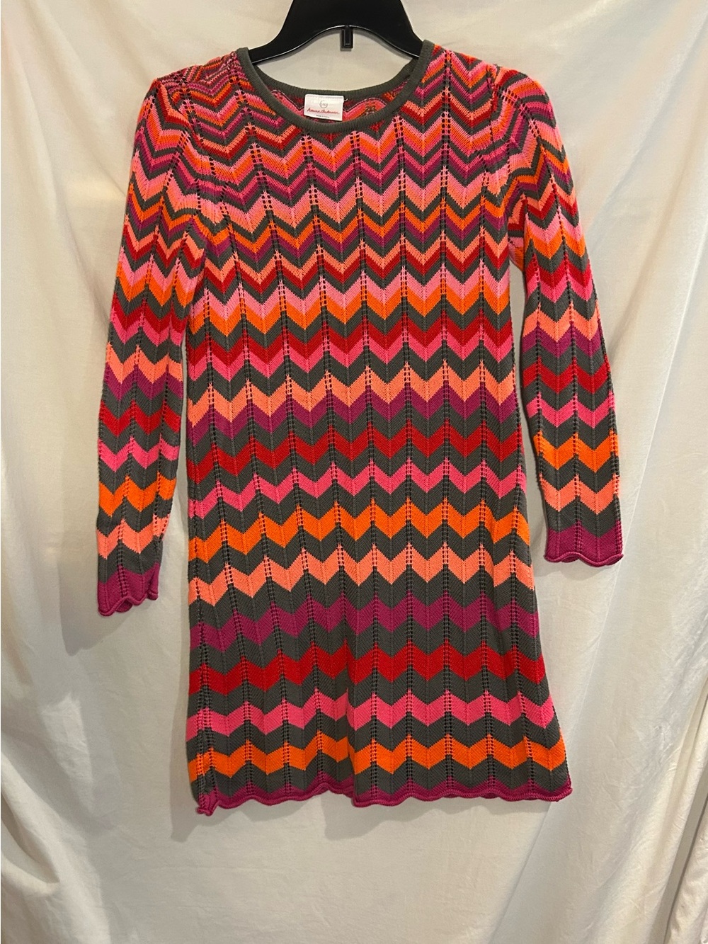 Hanna Andersson Girls 10 140cm Red Pink Gray Chevron Striped Sweater Dress